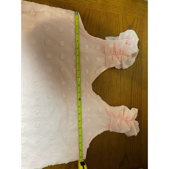 Boutique Womens Pink v neck blouse top size L ruffle sleeves polka dot print - Picture 10 of 10